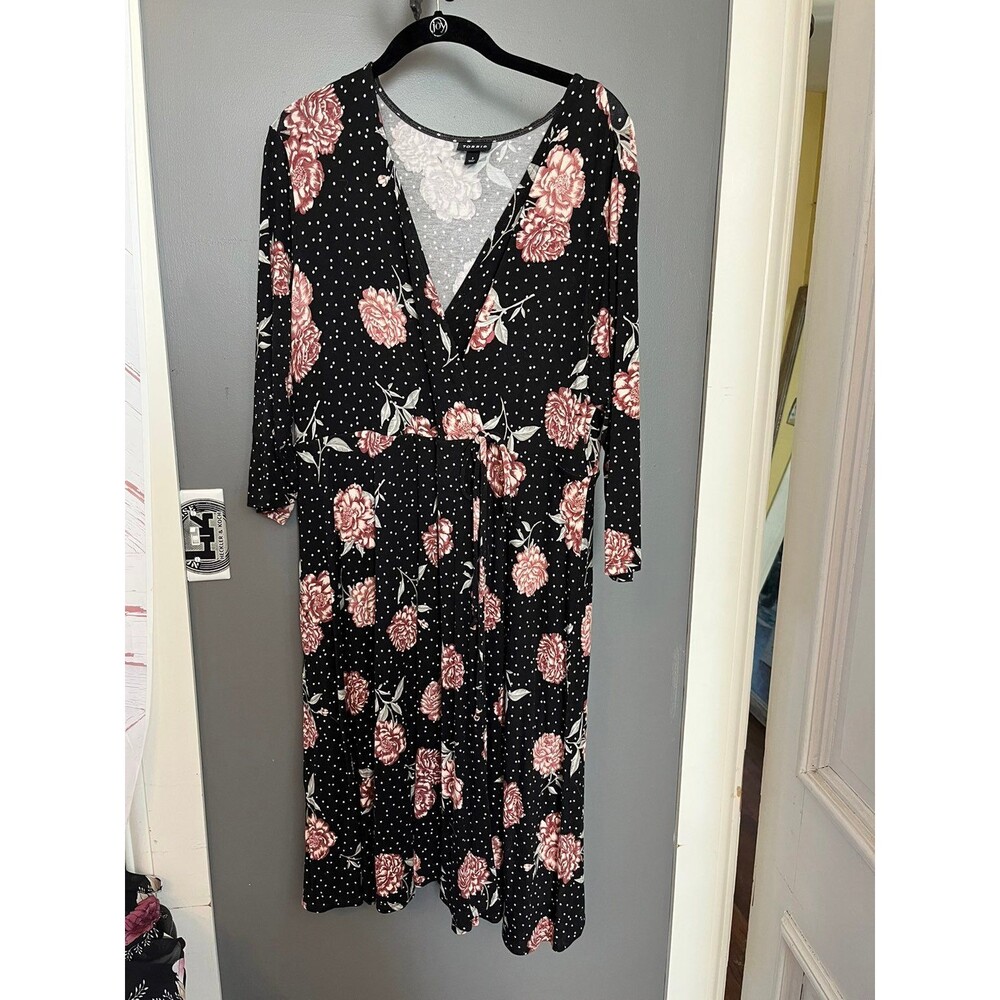 Torrid size 1 black and pink floral midi wrap Dress